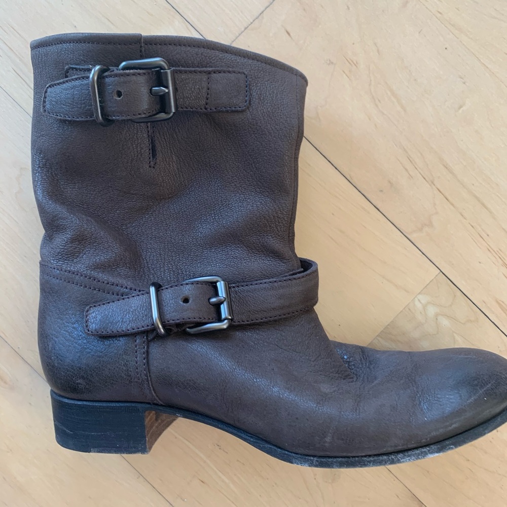 Leather stylish booties, brown slip on